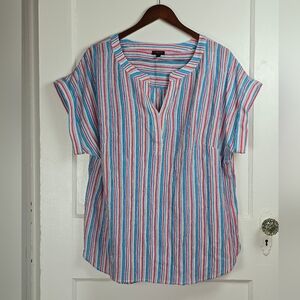 Talbots Plus Cotton Gauze Red, White, Blue and Peach Striped Top 1X